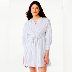 Free Assembly Women’s White Striped Tiered Belted Mini Dress Sz XL